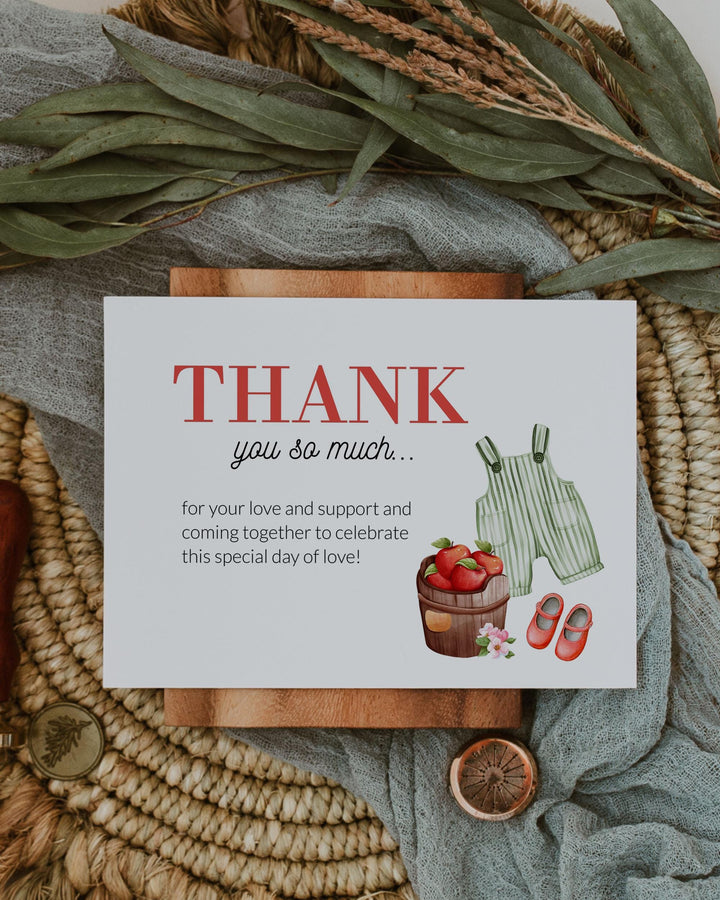 Apple Baby Shower Thank you Card for Girls Apple of our Eye themed Fall Harvest Baby Brunch Printable Thank you Note Template #072 - TheLovebirdsDesign