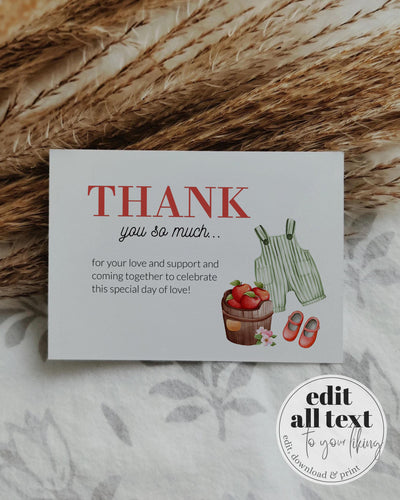 Apple Baby Shower Thank you Card for Girls Apple of our Eye themed Fall Harvest Baby Brunch Printable Thank you Note Template #072 - TheLovebirdsDesign