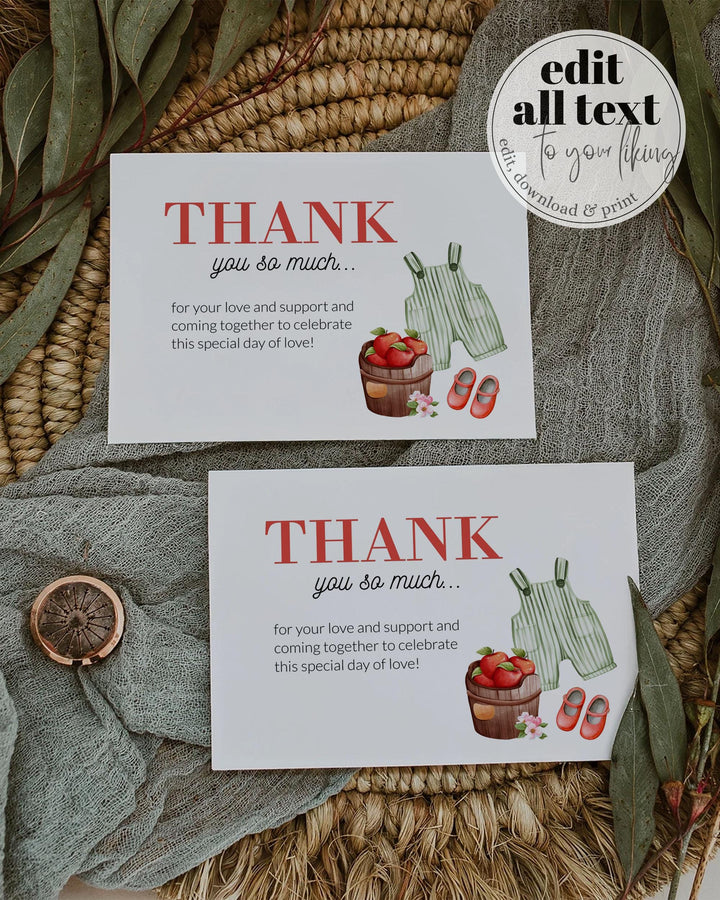 Apple Baby Shower Thank you Card for Girls Apple of our Eye themed Fall Harvest Baby Brunch Printable Thank you Note Template #072 - TheLovebirdsDesign