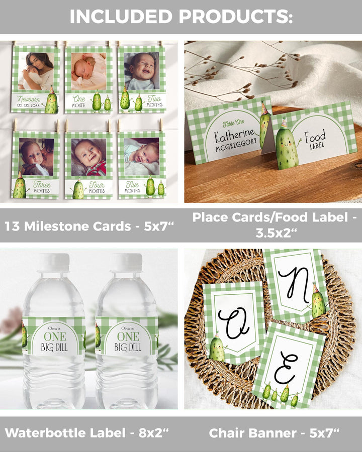 ONE Big Dill Pickle themed Birthday Bundle with Invitation and Decor for First Birthday Boy or Girl Pickle Party Template 1st Birthday #068 - TheLovebirdsDesign