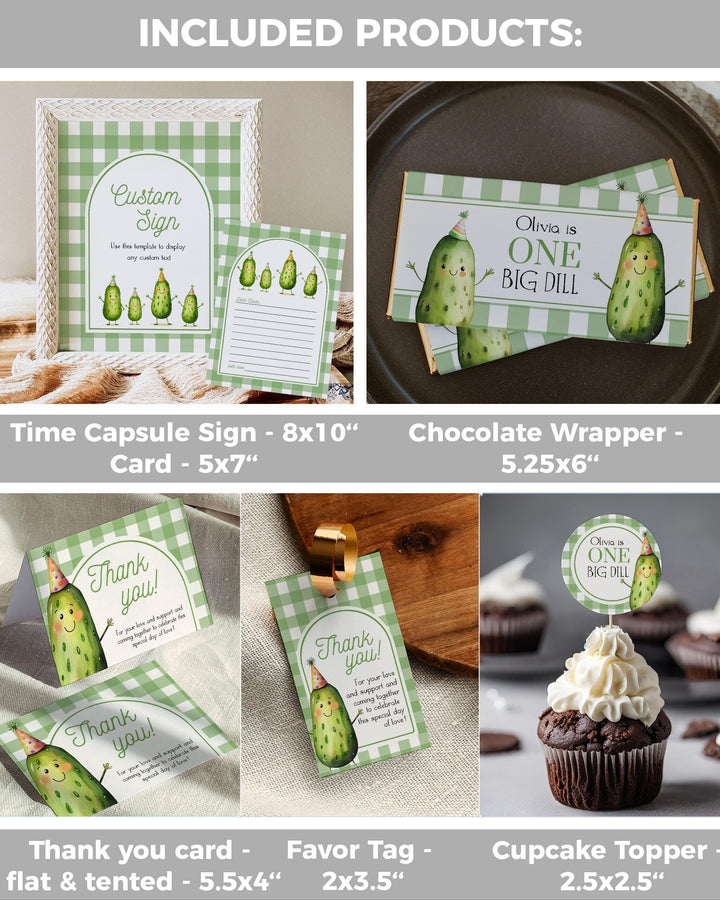 ONE Big Dill Pickle themed Birthday Bundle with Invitation and Decor for First Birthday Boy or Girl Pickle Party Template 1st Birthday #068 - TheLovebirdsDesign