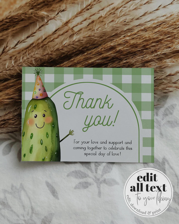 ONE Big Dill Pickle themed Thank you Card for First Birthday Boy or Girl Pickle Party Thank you Note Template 1st Birthday Guest Gift #068 - TheLovebirdsDesign