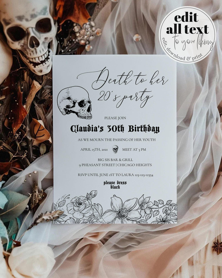 Death to My 20s Halloween Birthday Invitation Template, Gothic Funeral 30th Bash #077 - marryful.org
