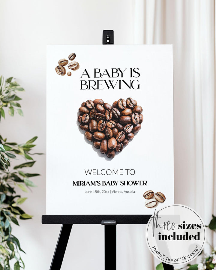 Coffee Bean Baby Shower Welcome Sign Gender Neutral a Baby is Brewing Party Decorations Cafe Bebe Baby Sprinkle Printable Template #072 - TheLovebirdsDesign