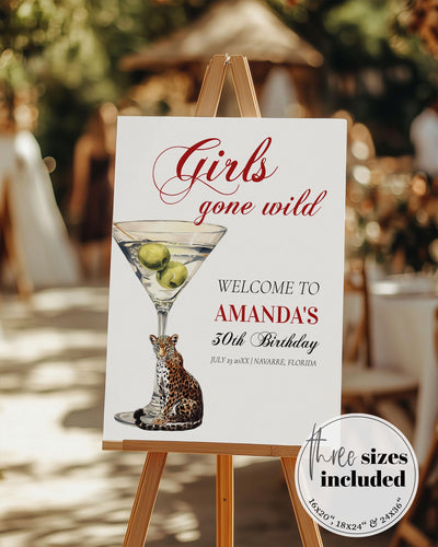 Party Animals Welcome Sign Template for 30th Birthday Party Girls Gone Wild Birthday Sign Mob Wife Martini and Cheetah Printable #072 - TheLovebirdsDesign