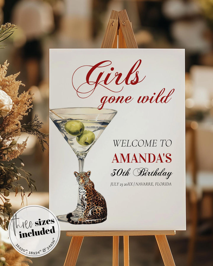 Party Animals Welcome Sign Template for 30th Birthday Party Girls Gone Wild Birthday Sign Mob Wife Martini and Cheetah Printable #072 - TheLovebirdsDesign