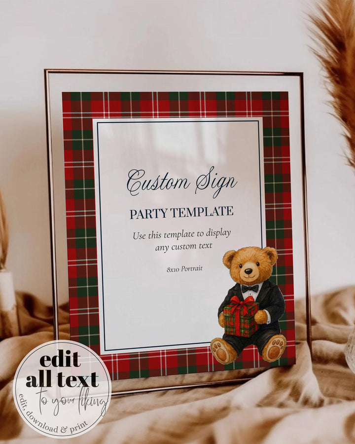 Christmas Bear Baby Shower Custom Sign for Ralph Vintage Luxury Polo Baby Shower Decoration Winter Baby Party Template Teddy Bear Theme #068 - TheLovebirdsDesign