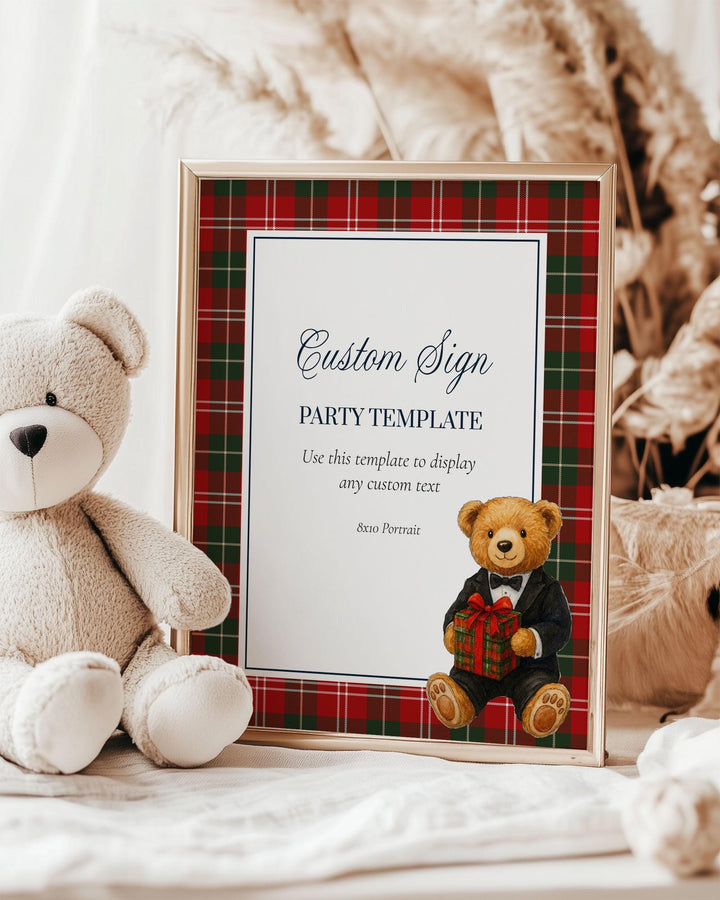 Christmas Bear Baby Shower Custom Sign for Ralph Vintage Luxury Polo Baby Shower Decoration Winter Baby Party Template Teddy Bear Theme #068 - TheLovebirdsDesign