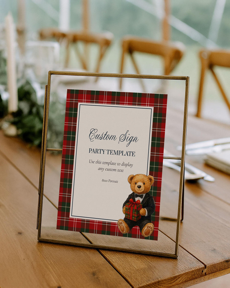 Christmas Teddy Bear Baby Shower Sign Template, Vintage Polo Winter Party Decor 068CH-CUSI - marryful.org
