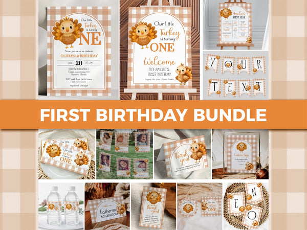 Little Turkey First Birthday Bundle Template, Thanksgiving Party Decor Digital Download 009TU-BBUNDLE - marryful.org