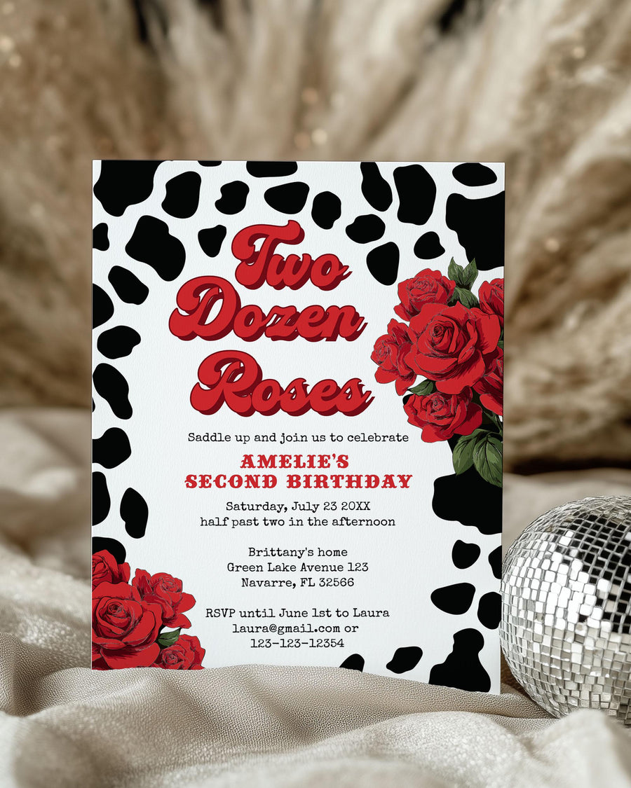 Two Dozen Roses Second Birthday Invitation, Toddler Cowgirl Western Rodeo Party Template 022RR-BIVN - marryful.org