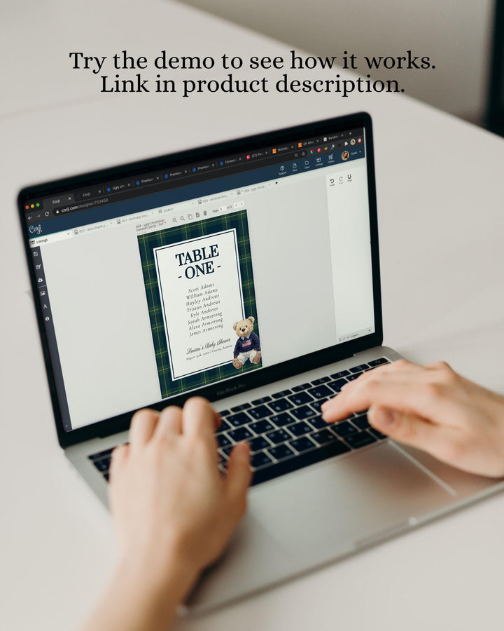 Polo Teddy Seating Chart Cards for Vintage Classic Luxury Baby Shower Table Number Templates Elegant Baby Shower Decoration for Boys #068 - TheLovebirdsDesign