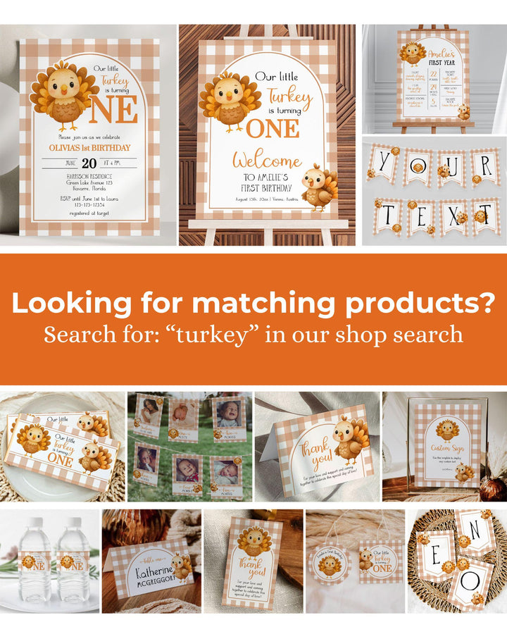 Our Little Turkey is Turning One Place Card or Food Label for Thanksgiving Dinner, Editable Fall First Birthday Party Decor Template #068 - TheLovebirdsDesign