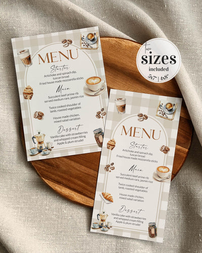Coffee Bean Baby Shower Menu Card, Café Bébé Bakery Pastry Coffee Party Template 088CO-MENU - marryful.org