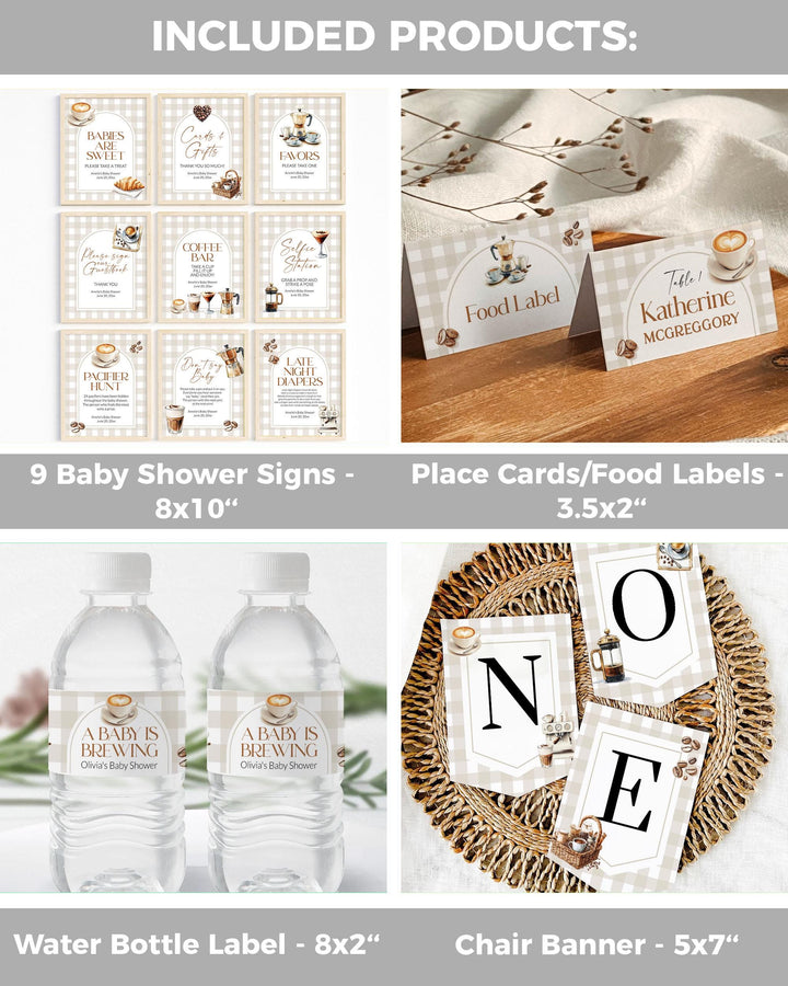 Gender Neutral Coffee Bean Baby Shower Bundle A Baby is Brewing Party Invitation and Decor Cafe Bebe Baby Sprinkle Printable Templates #068 - TheLovebirdsDesign