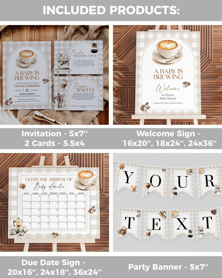 Gender Neutral Coffee Bean Baby Shower Bundle A Baby is Brewing Party Invitation and Decor Cafe Bebe Baby Sprinkle Printable Templates #068 - TheLovebirdsDesign