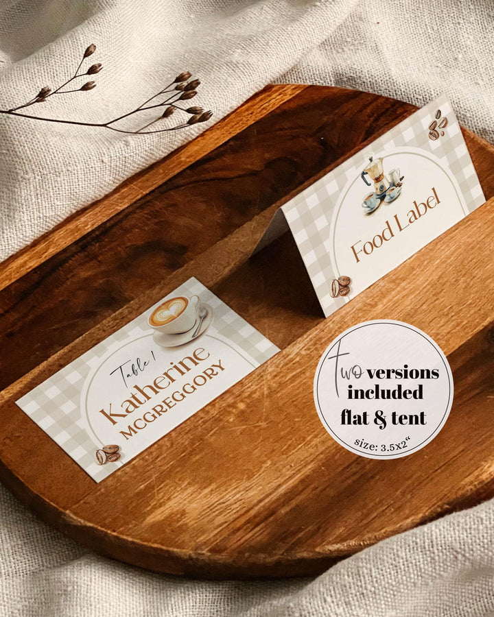 Coffee Bean Baby Shower Place Cards Coffee Shop Baby Brunch Food Labels for Baby is Brewing French Bakery Cafe Bebe Baby Party Template #068 - TheLovebirdsDesign