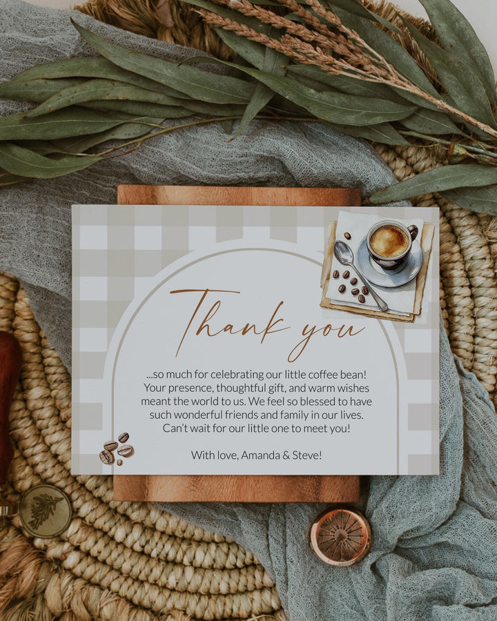 Coffee Bean Baby Shower Thank you Card for A Baby is Brewing Baby Brunch or French Cafe Bebe Bakery Themed Party Printable Template #068 - TheLovebirdsDesign