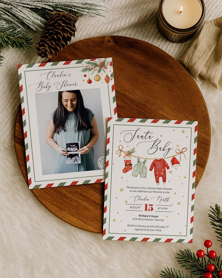 Christmas Baby Shower Clothes Invitation for December Santa Baby Editable Baby it's cold Outside Shower Invite Template Boys or Girls #072 - TheLovebirdsDesign