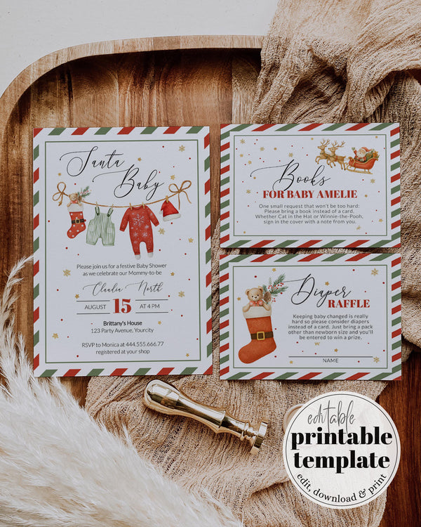 Christmas Baby Shower Clothes Invitation for December Santa Baby Editable Baby it's cold Outside Shower Invite Template Boys or Girls #072 - TheLovebirdsDesign