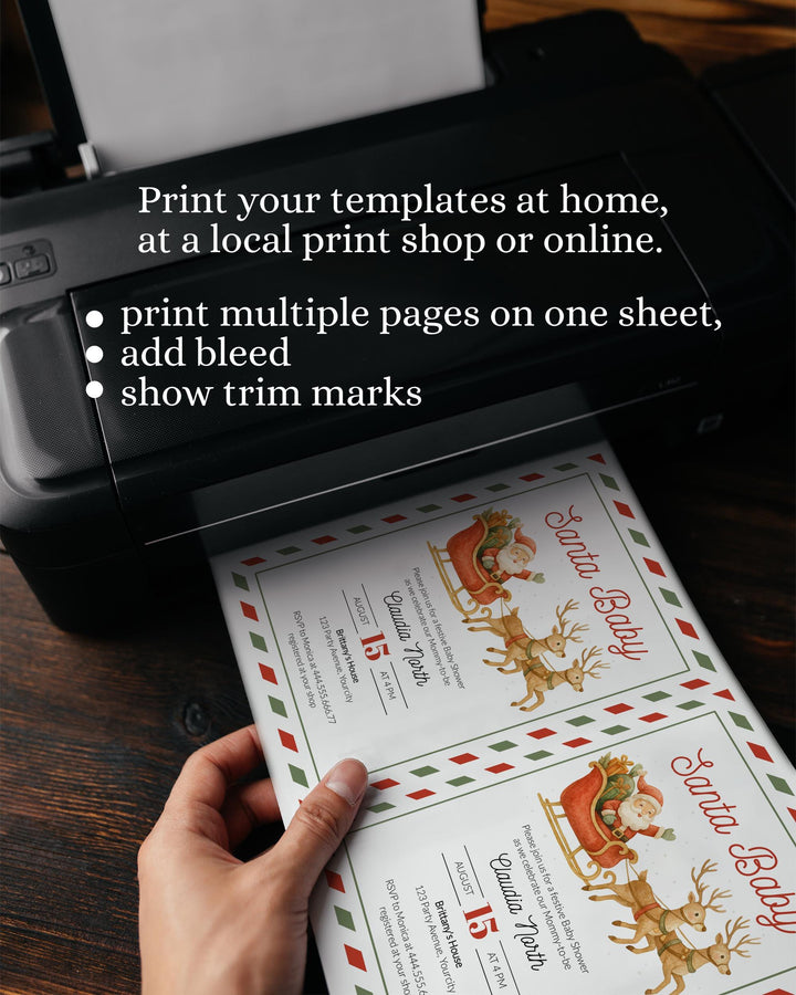 Santa Baby Christmas Baby Shower Invitation Suite with Santa Claus in a Sleigh with his Reindeers December Baby Shower Invite Template #072 - TheLovebirdsDesign