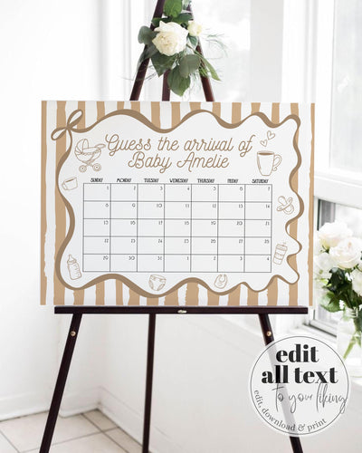 Coffee Bean Guess Babys Arrival Game Signs Cafe Bébé French Bakery Shower Decor Sign for Baby is Brewing Brunch Party Template #070 - TheLovebirdsDesign