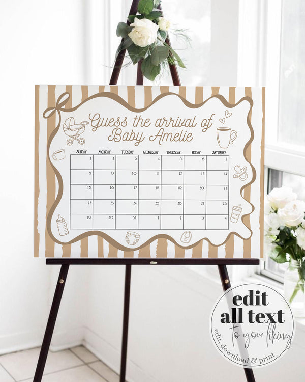 Coffee Bean Guess Babys Arrival Game Signs Cafe Bébé French Bakery Shower Decor Sign for Baby is Brewing Brunch Party Template #070 - TheLovebirdsDesign