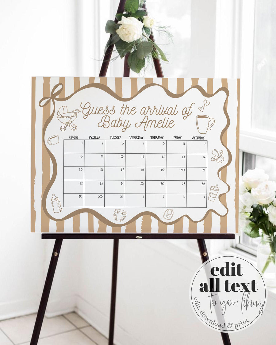 Coffee Bean Guess Arrival Game Sign, Café Bébé Baby Is Brewing Printable Party Template 089CO-GUDD - marryful.org