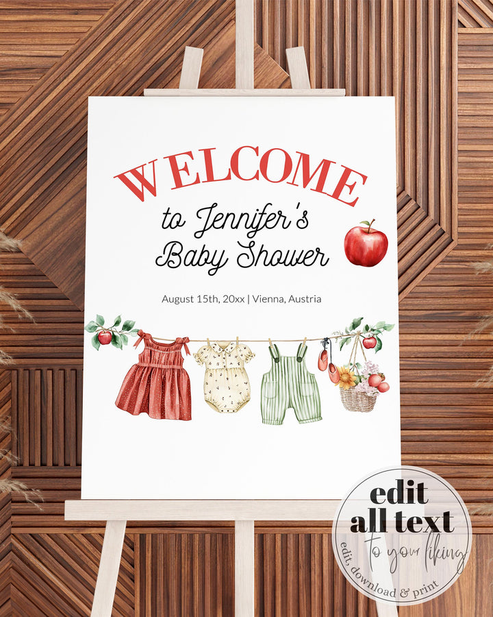 Apple Themed Baby Shower Welcome Sign for Girls Apple of our Eye Baby Brunch Welcome Sign Decoration Template Fall Harvest Baby Party #072 - TheLovebirdsDesign