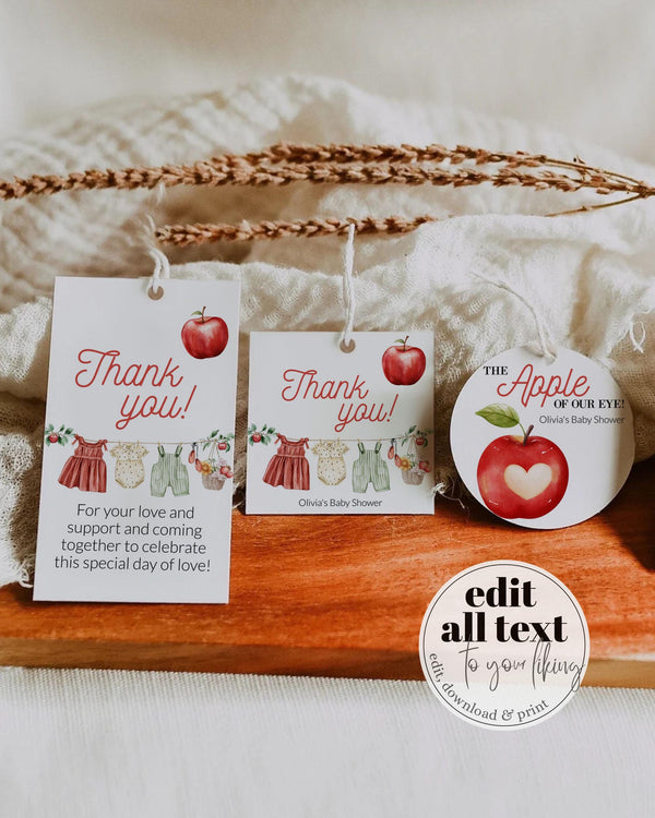 Apple Baby Shower Favor Tag Gift Label and Sticker for Girls Apple of our Eye themed Guest Gift Fall Harvest Baby Brunch Decor Templates#072 - TheLovebirdsDesign