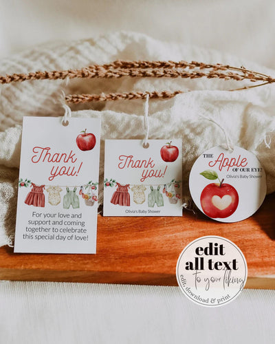 Apple Baby Shower Favor Tag Gift Label and Sticker for Girls Apple of our Eye themed Guest Gift Fall Harvest Baby Brunch Decor Templates#072 - TheLovebirdsDesign