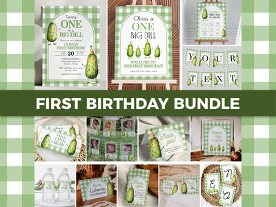 ONE Big Dill Pickle themed Birthday Bundle with Invitation and Decor for First Birthday Boy or Girl Pickle Party Template 1st Birthday #068 - TheLovebirdsDesign