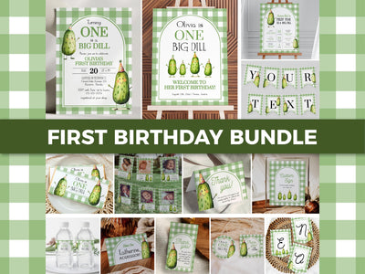 Pickle First Birthday Bundle Template, One Big Dill Party Invitation and Decor Set 012PI-BBUNDLE - marryful.org