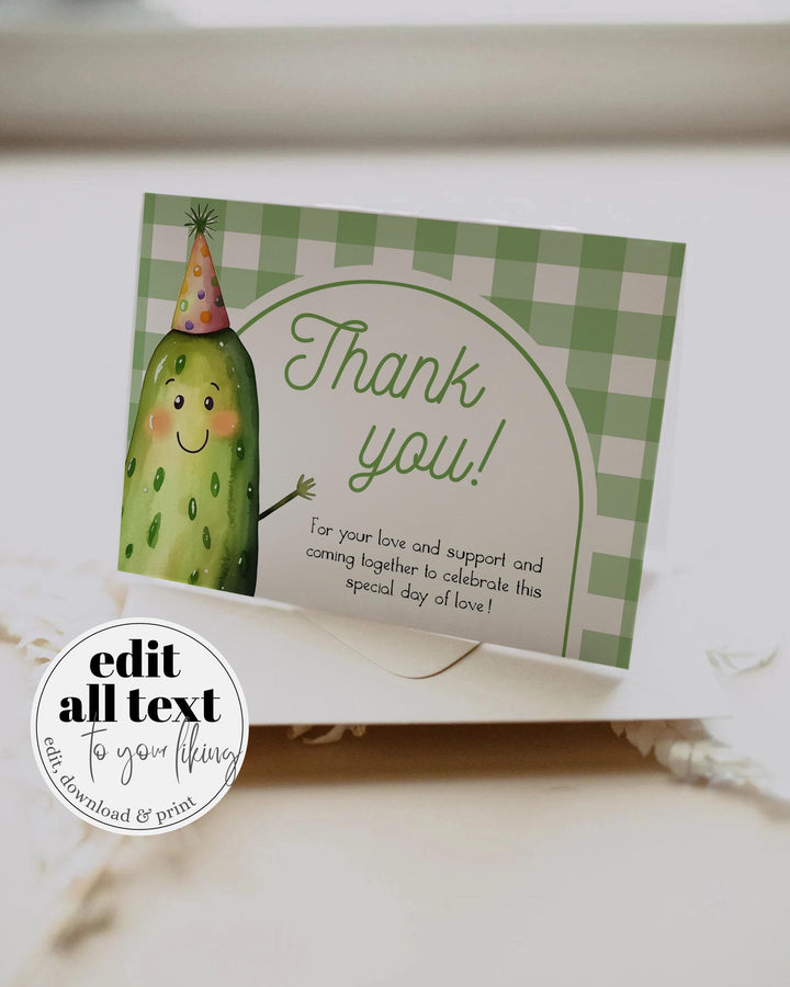 ONE Big Dill Pickle themed Thank you Card for First Birthday Boy or Girl Pickle Party Thank you Note Template 1st Birthday Guest Gift #068 - TheLovebirdsDesign
