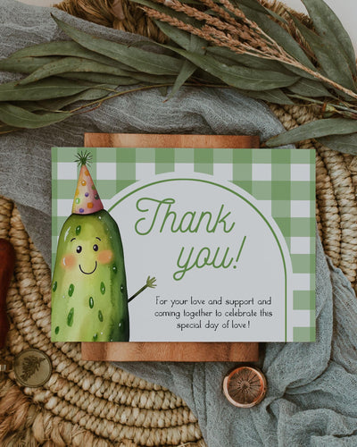 ONE Big Dill Pickle themed Thank you Card for First Birthday Boy or Girl Pickle Party Thank you Note Template 1st Birthday Guest Gift #068 - TheLovebirdsDesign