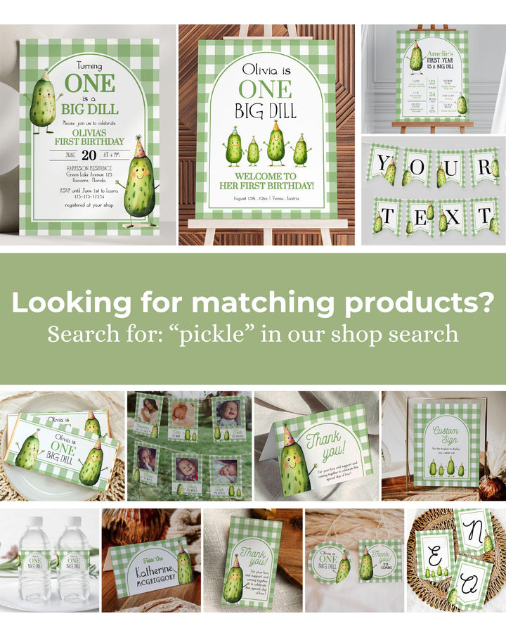 ONE Big Dill Pickle themed 1st Birthday Favour Tags Gift Label and Sticker for Boy or Girl Pickle Party Cupcake Topper Template #068 - TheLovebirdsDesign