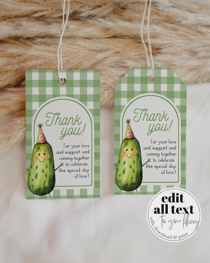 ONE Big Dill Pickle themed 1st Birthday Favour Tags Gift Label and Sticker for Boy or Girl Pickle Party Cupcake Topper Template #068 - TheLovebirdsDesign