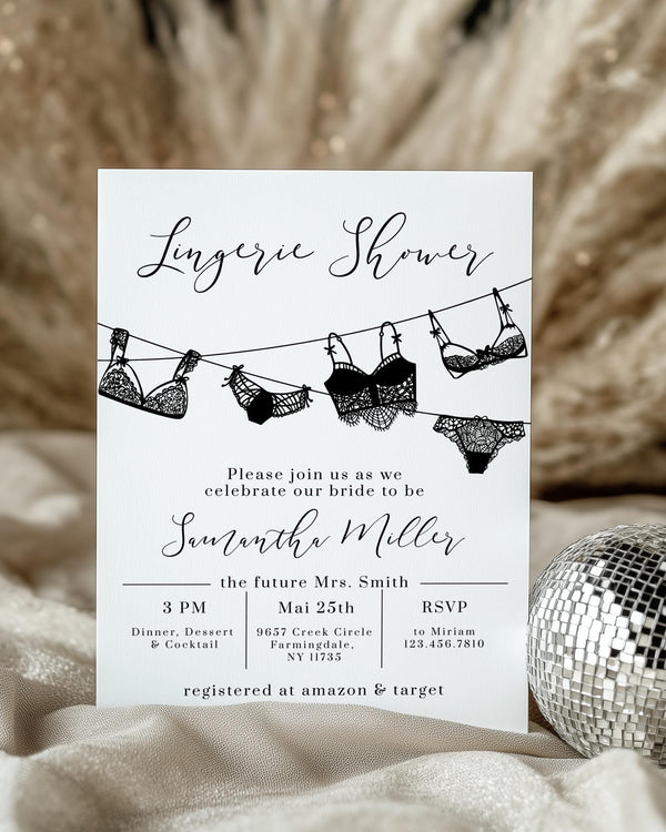 Dessous Lingerie Bridal Shower Invitation Template, Bachelorette Party Invite, Editable Template Digital Download #013 - TheLovebirdsDesign