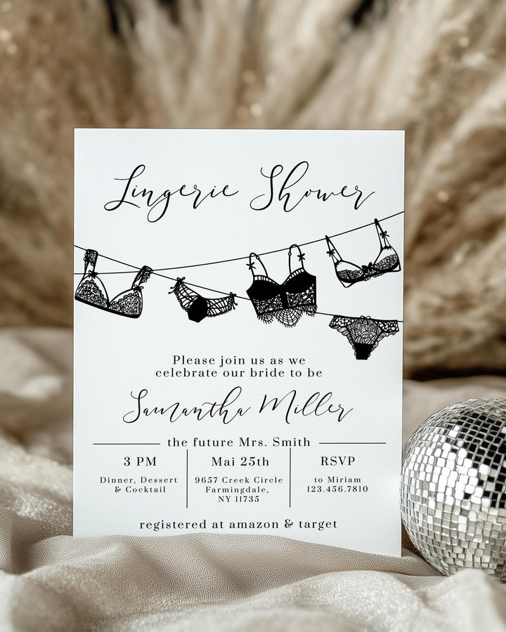 Dessous Lingerie Bridal Shower Invitation Template, Bachelorette Party Invite, Editable Template Digital Download #013 - TheLovebirdsDesign