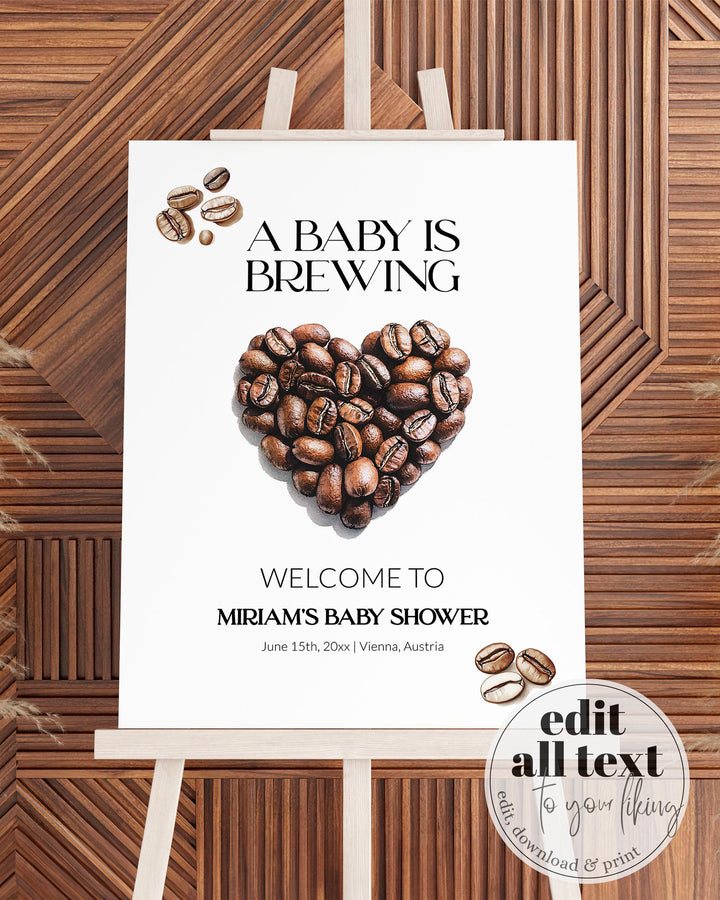 Coffee Bean Baby Shower Welcome Sign Gender Neutral a Baby is Brewing Party Decorations Cafe Bebe Baby Sprinkle Printable Template #072 - TheLovebirdsDesign