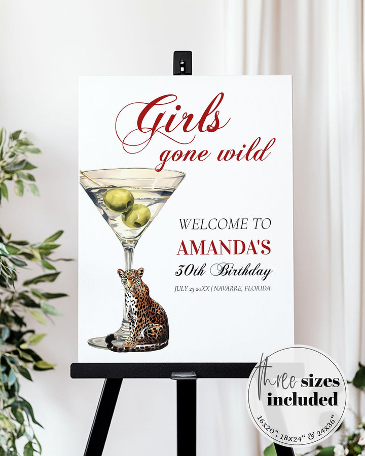 Party Animals Welcome Sign Template for 30th Birthday Party Girls Gone Wild Birthday Sign Mob Wife Martini and Cheetah Printable #072 - TheLovebirdsDesign