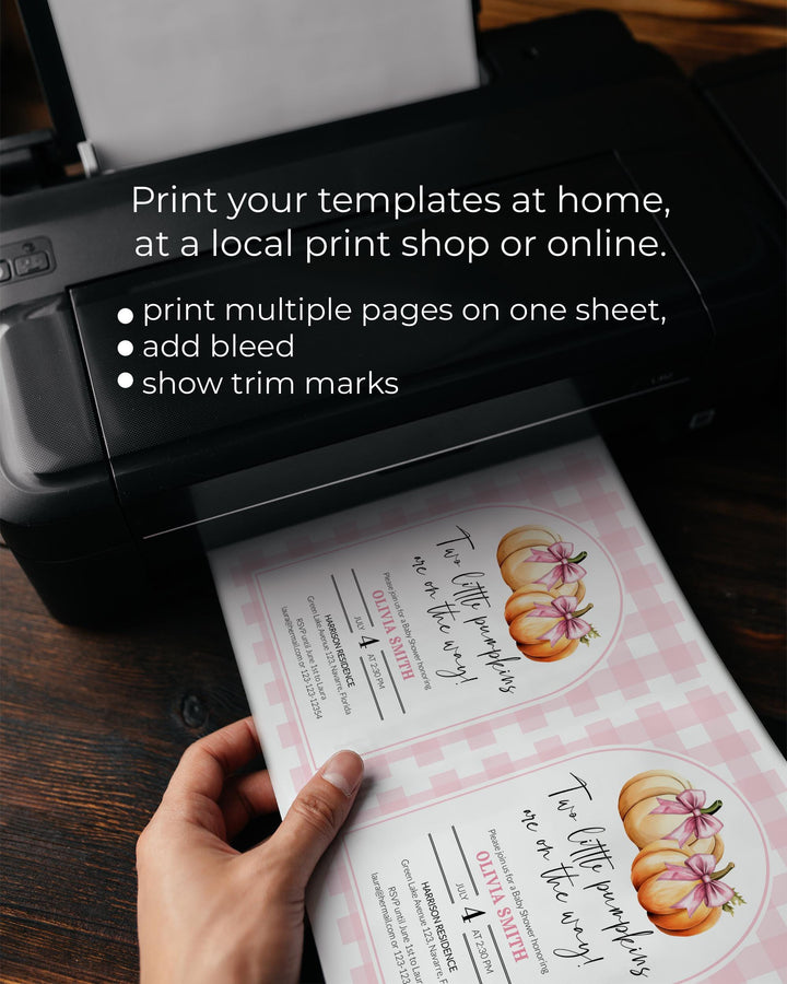 Pink Pumpkin Twin Baby Shower Invitation Suite Template for Girls, Two Little Pumpkins Theme for Fall Baby Brunch #068 - TheLovebirdsDesign