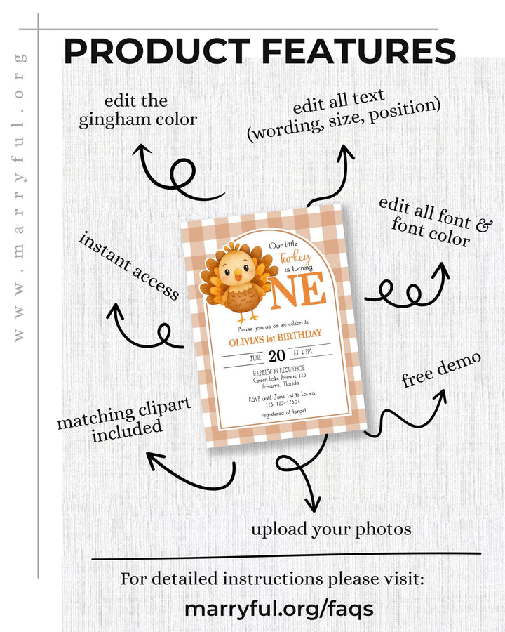 Our Little Turkey is Turning One First Birthday Welcome Sign Thanksgiving Turkey 1st Birthday Party Decor Sign Template for Fall Autumn #068 - TheLovebirdsDesign