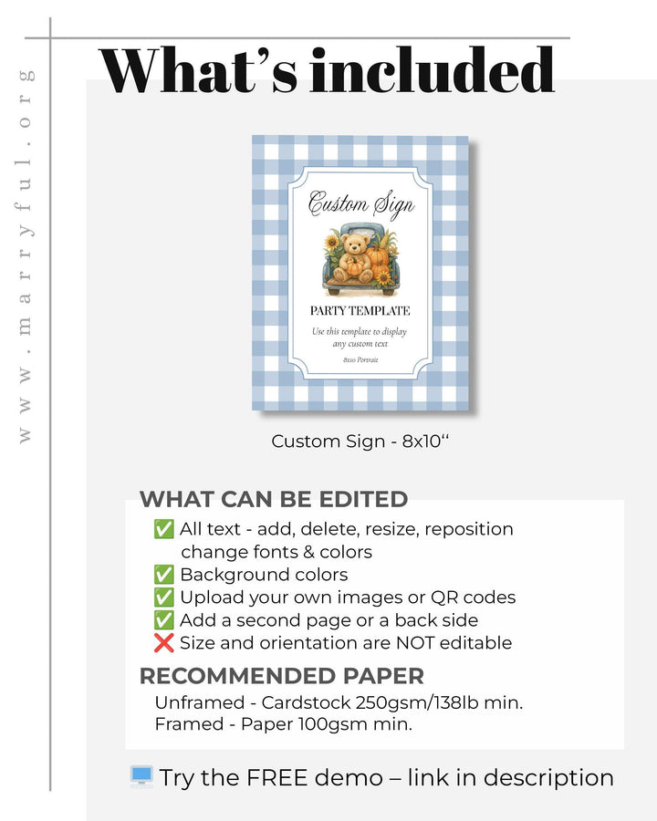 Fall Pumpkin Bear on Truck Custom Sign Template for Boys Blue Thanksgiving Baby Shower or First Birthday Custom Decor Signage #068pu - TheLovebirdsDesign