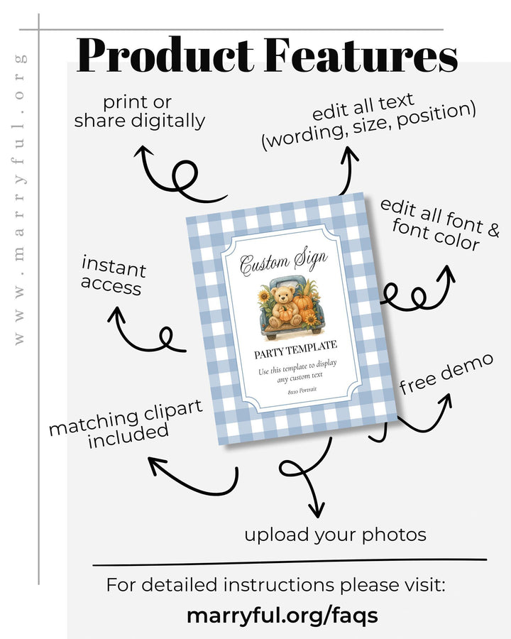 Fall Pumpkin Bear on Truck Custom Sign Template for Boys Blue Thanksgiving Baby Shower or First Birthday Custom Decor Signage #068pu - TheLovebirdsDesign