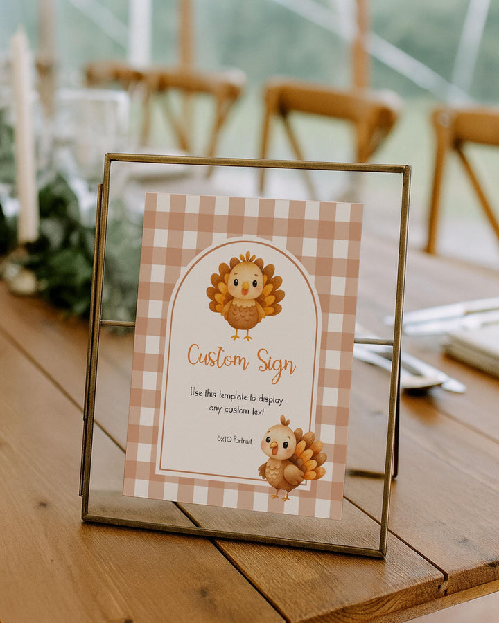 Thanksgiving Turkey Custom Party Sign Template for Our Little Turkey is Turning One First Birthday Decor, Editable 1st Birthday Party #068 - TheLovebirdsDesign