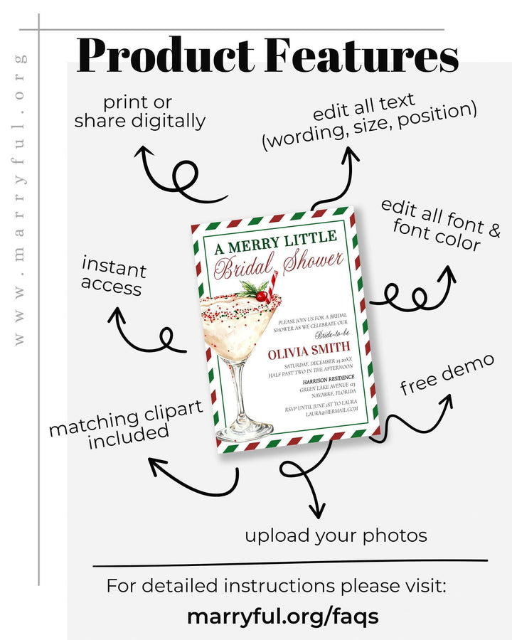 Merry Little Bridal Shower Invitation Red and Green Cocktail Invite Template for Christmas Bridal Shower in December #072 - TheLovebirdsDesign
