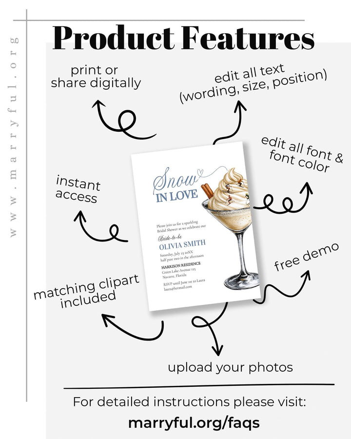 Winter Bridal Shower Invitation Template Aprés Ski Martini Cocktail for a Winter Snow in Love Bridal Shower in December #072 - TheLovebirdsDesign