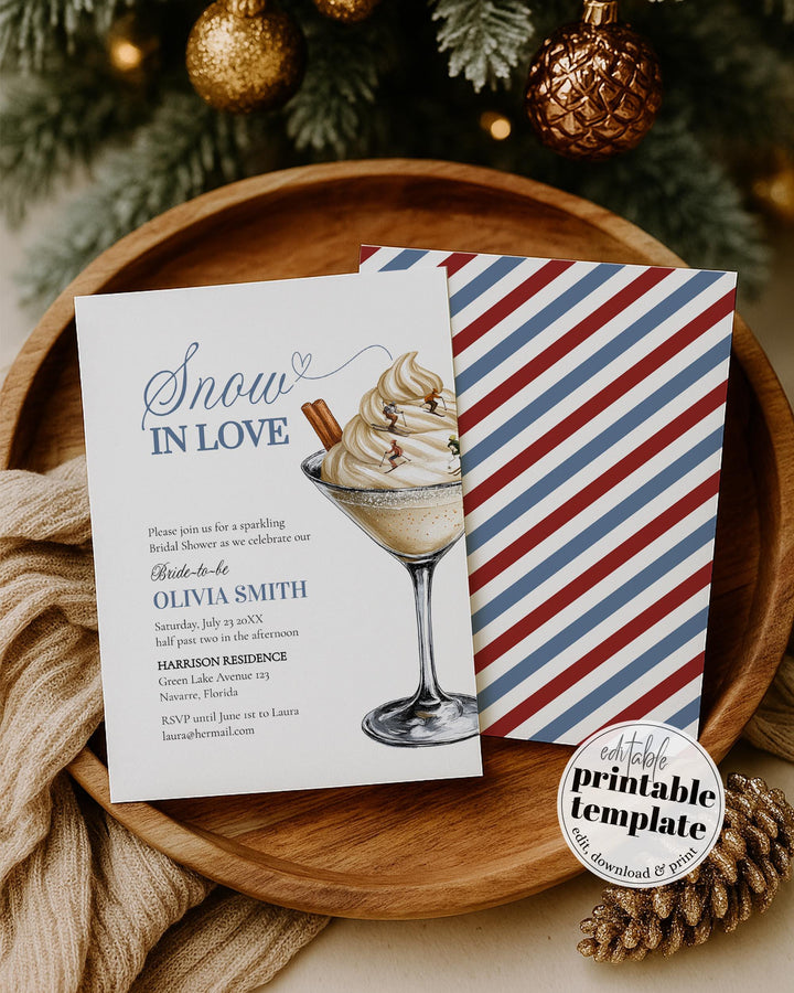 Winter Bridal Shower Invitation Template Aprés Ski Martini Cocktail for a Winter Snow in Love Bridal Shower in December #072 - TheLovebirdsDesign