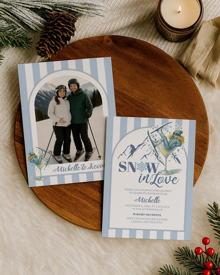 Winter Snow in Love Bridal Shower Invitation Template Downloadable Apres Ski Invite for Bridal Party in the Mountains #072 - TheLovebirdsDesign